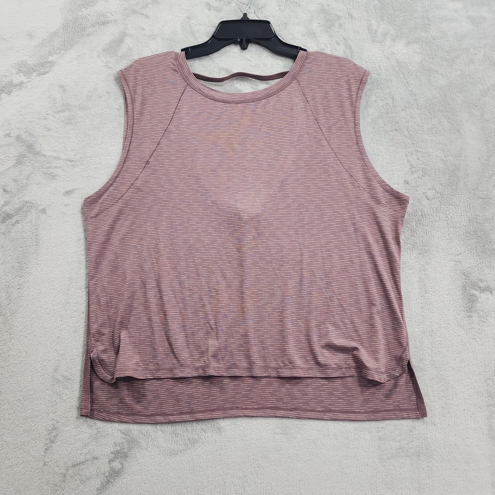 Champion Tank Top Womens M Purple Striped Backless Split‎ Hem Workout Gym Yoga